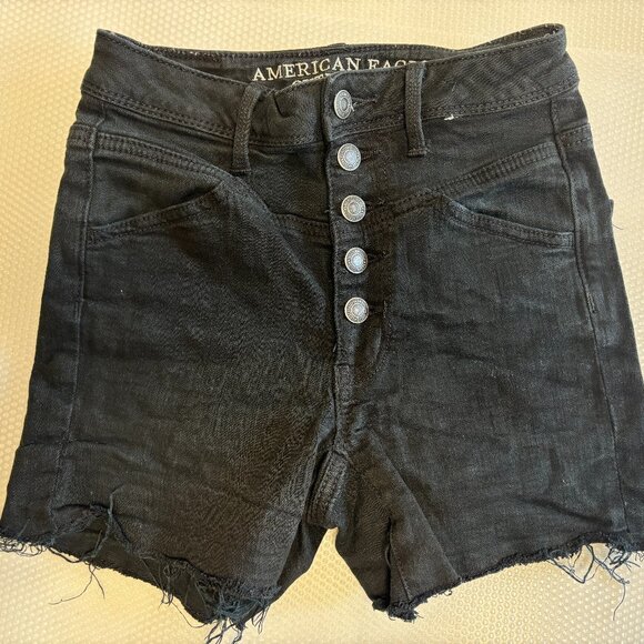 American Eagle Cut off Super Stretch Shorts - Black - Size 0 - 1604 - Picture 1 of 4